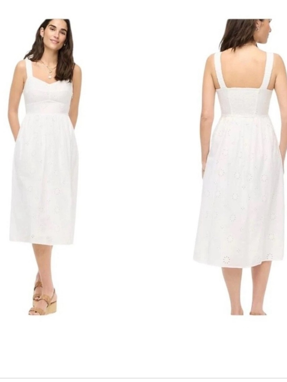 J. Crew White Eyelet Midi Dress with Wide Straps